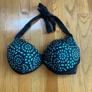 Black and Blue Halter Bikini Top